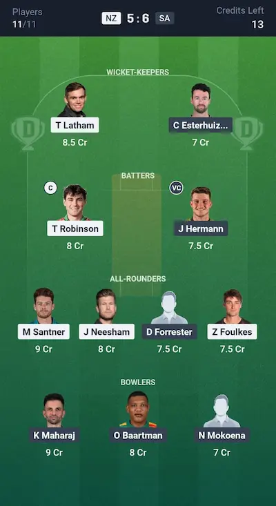 NZ vs SA Dream11 Prediction Grand League Team 4